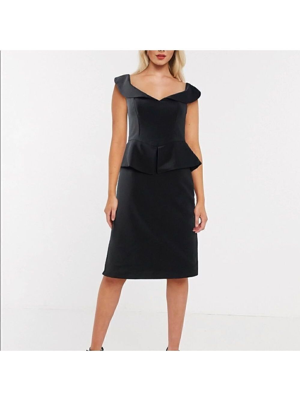 Bardot Off Shoulder Pencil Sweetheart Midi Cocktail Dress